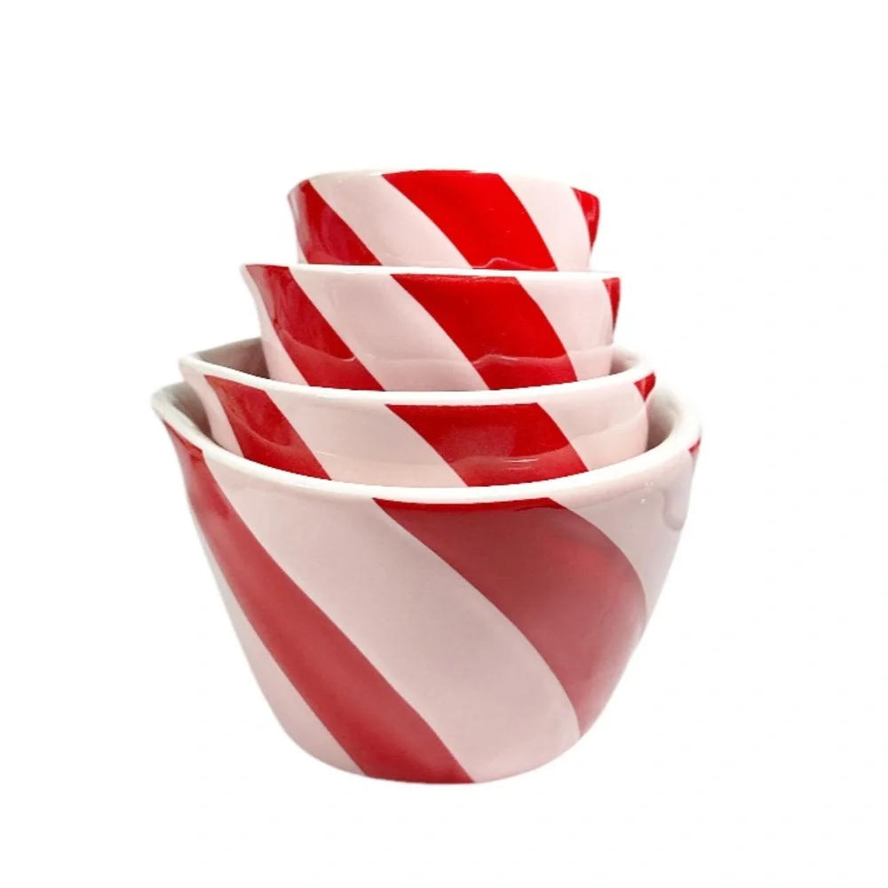 NEW Rae Dunn Valentine’s Day/Christmas PINK CANDY CANE Measuring Cup Set/4